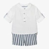 Abel & Lula Boys Blue & White Striped Linen Shorts Set