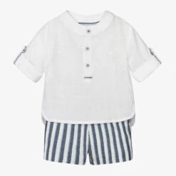 Abel & Lula Boys Blue & White Striped Linen Shorts Set