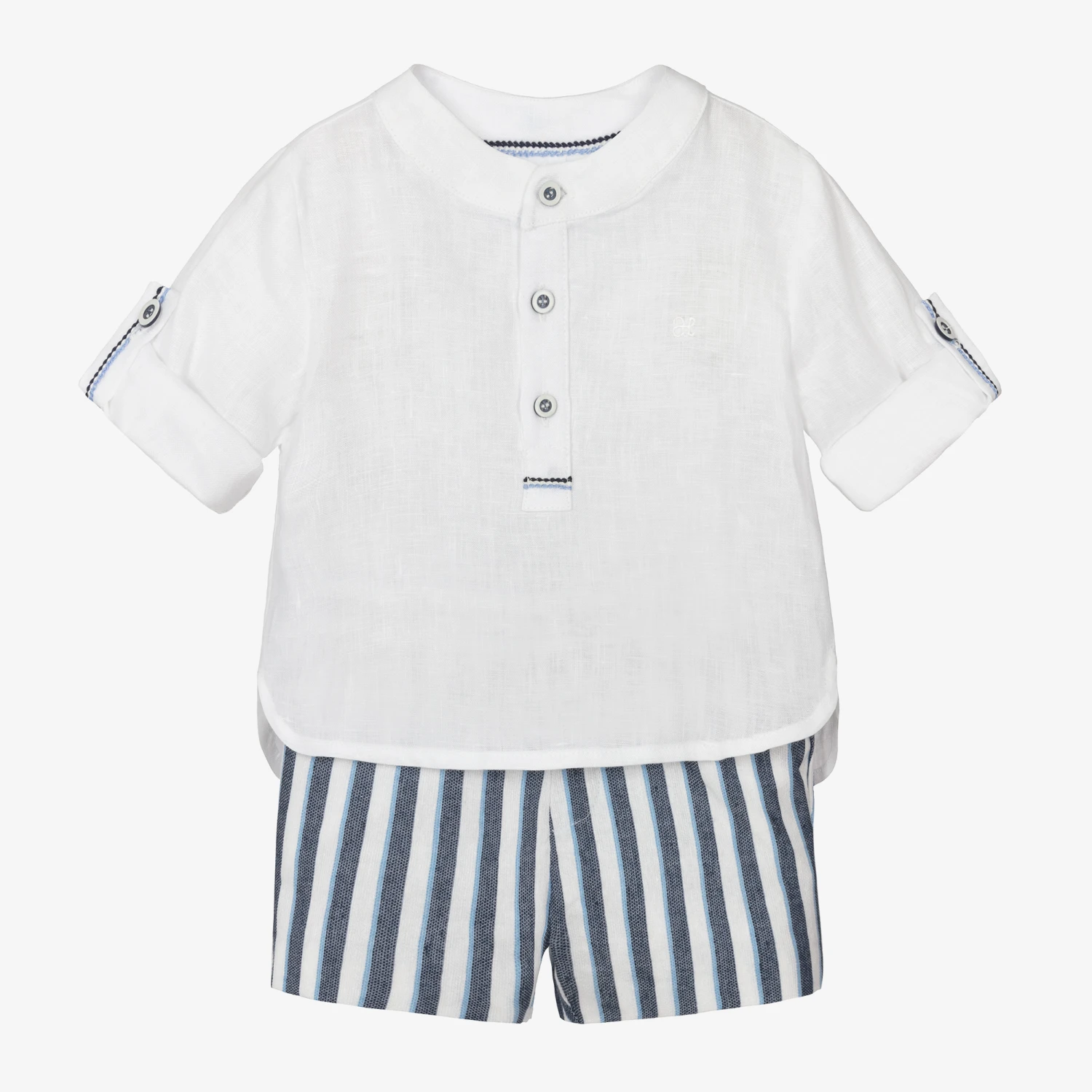 Abel & Lula Boys Blue & White Striped Linen Shorts Set 1 Abel & Lula Boys Blue & White Striped Linen Shorts Set