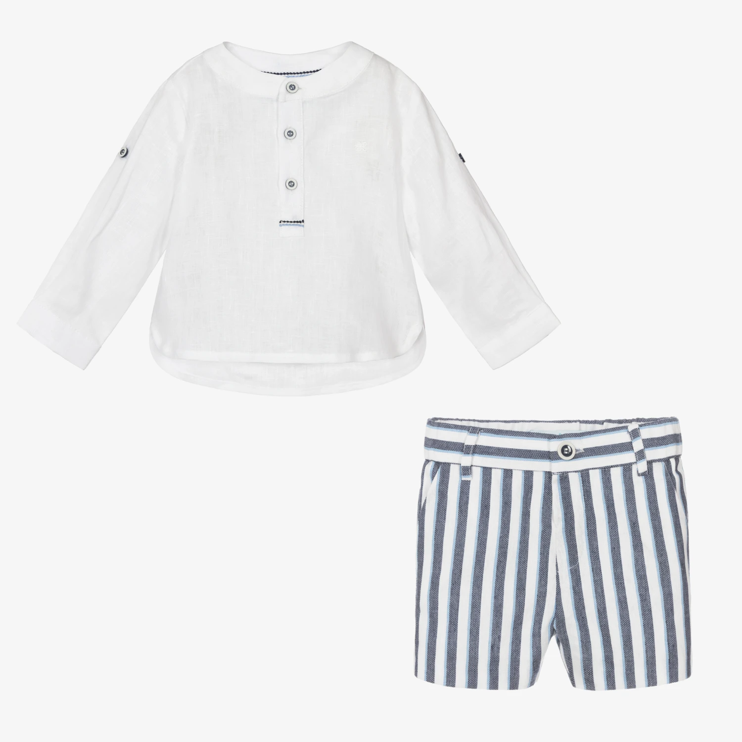 Abel & Lula Boys Blue & White Striped Linen Shorts Set 2 Abel & Lula Boys Blue & White Striped Linen Shorts Set - Image 2