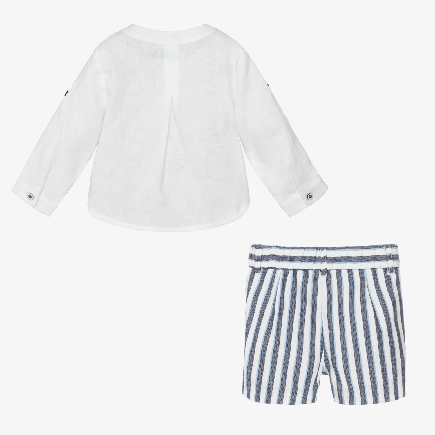 Abel & Lula Boys Blue & White Striped Linen Shorts Set 3 Abel & Lula Boys Blue & White Striped Linen Shorts Set - Image 3