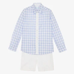 Abuela Tata Boys Blue Gingham Cotton Shorts Set