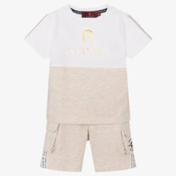 AIGNER Boys Beige Cotton Jersey Shorts Set