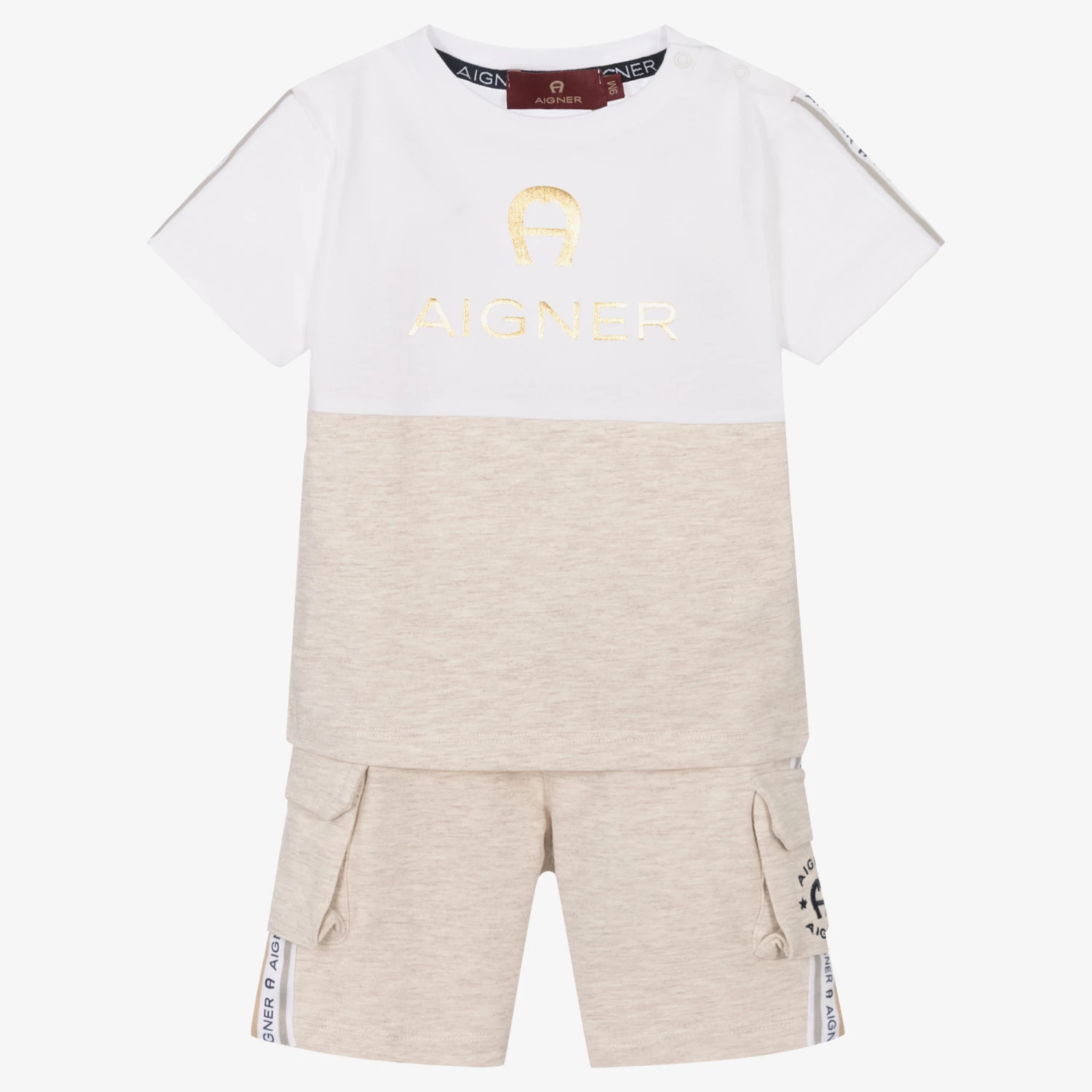 AIGNER Boys Beige Cotton Jersey Shorts Set 1 AIGNER Boys Beige Cotton Jersey Shorts Set