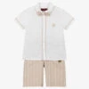 AIGNER Boys Beige Striped Shorts Set