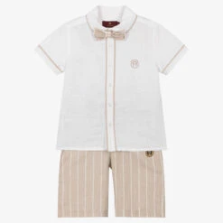 AIGNER Boys Beige Striped Shorts Set