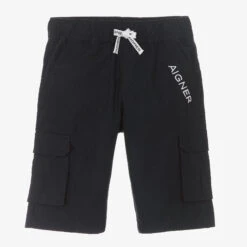AIGNER Boys Navy Blue Cotton Cargo Shorts