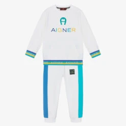 AIGNER Boys White & Blue Logo Tracksuit