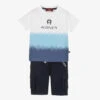 AIGNER Boys White Tie-Dye T-Shirt & Navy Blue Shorts Set