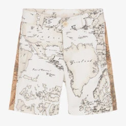 Alviero Martini Boys Ivory Cotton Geo Map Shorts