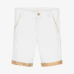 Alviero Martini Boys White Geo Map Cotton Shorts