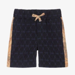 Alviero Martini Navy Blue Monogram & Geo Cotton Shorts