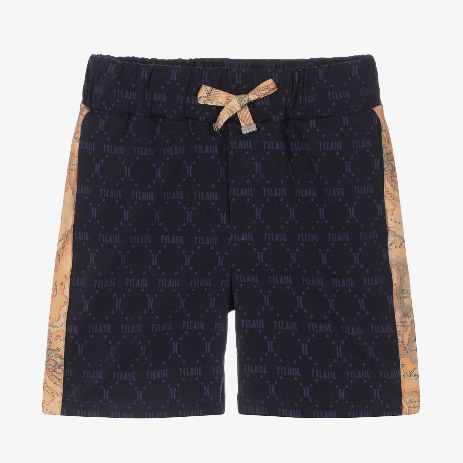 Alviero Martini Navy Blue Monogram & Geo Cotton Shorts 1 Alviero Martini Navy Blue Monogram & Geo Cotton Shorts
