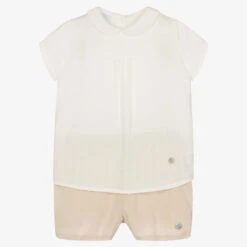 Artesanía Granlei Boys Beige Cotton Shorts Set
