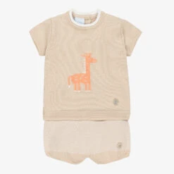 Artesanía Granlei Boys Beige Knitted Top & Shorts Set