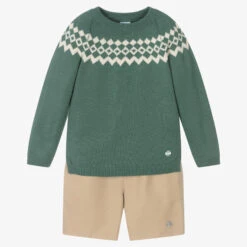 Artesanía Granlei Boys Green & Beige Shorts Set