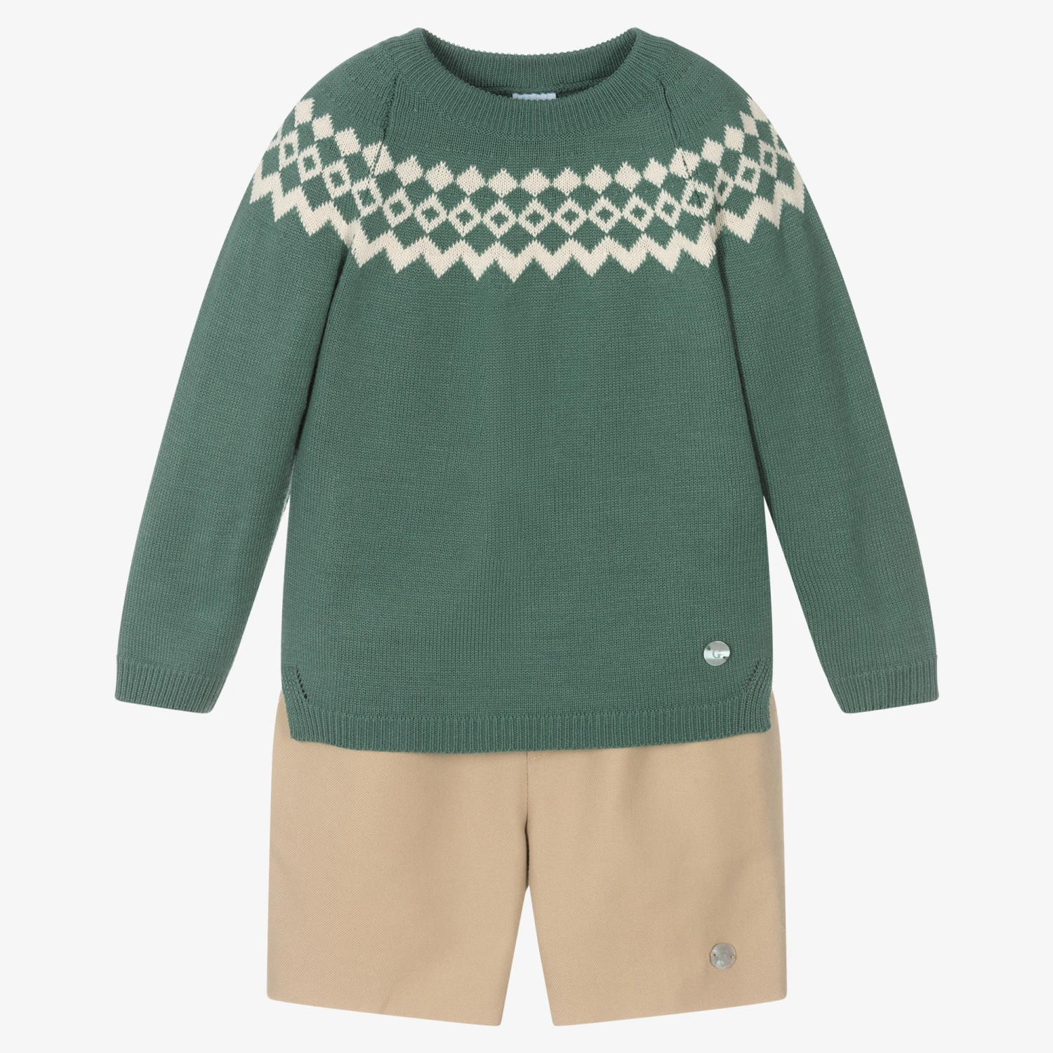 Artesanía Granlei Boys Green & Beige Shorts Set 1 Artesanía Granlei Boys Green & Beige Shorts Set