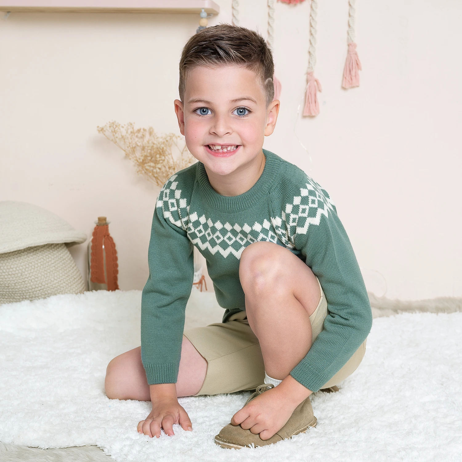 Artesanía Granlei Boys Green & Beige Shorts Set 2 Artesanía Granlei Boys Green & Beige Shorts Set - Image 2