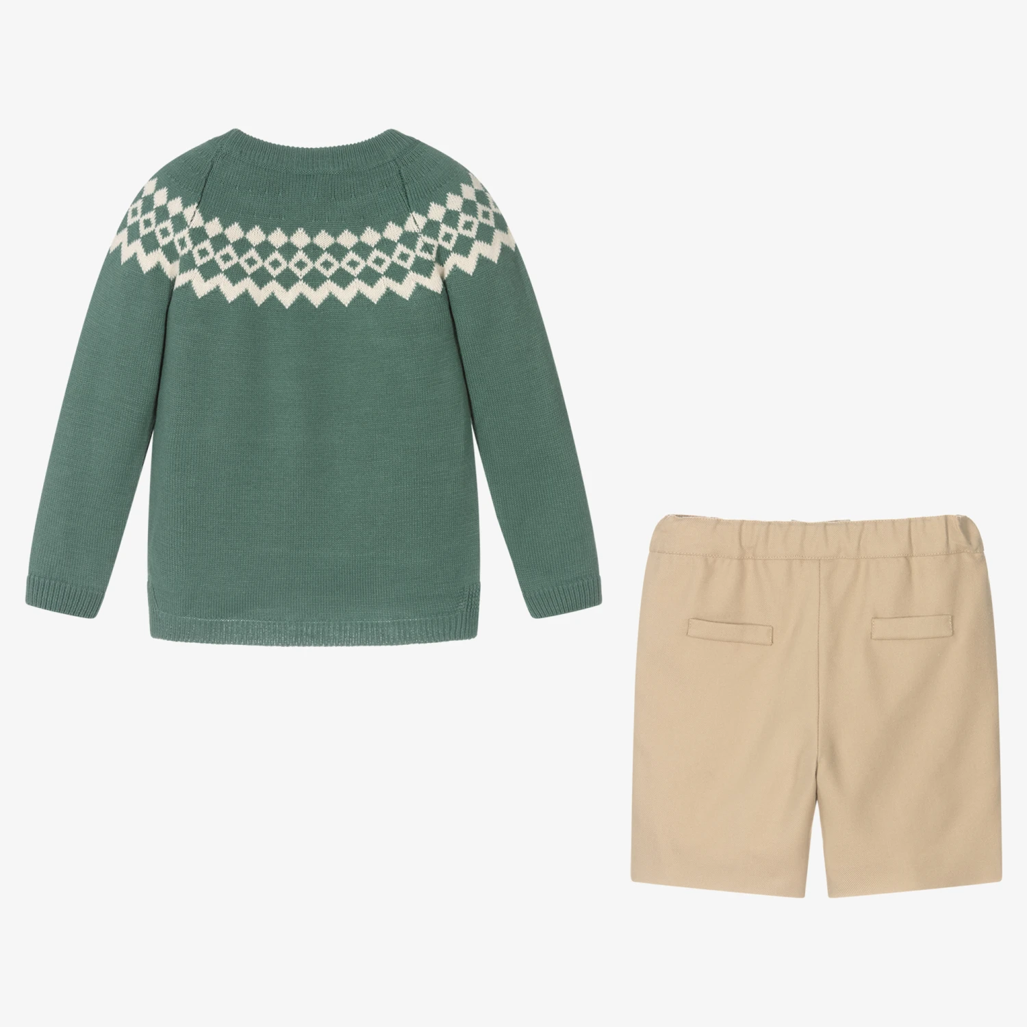 Artesanía Granlei Boys Green & Beige Shorts Set 4 Artesanía Granlei Boys Green & Beige Shorts Set - Image 4