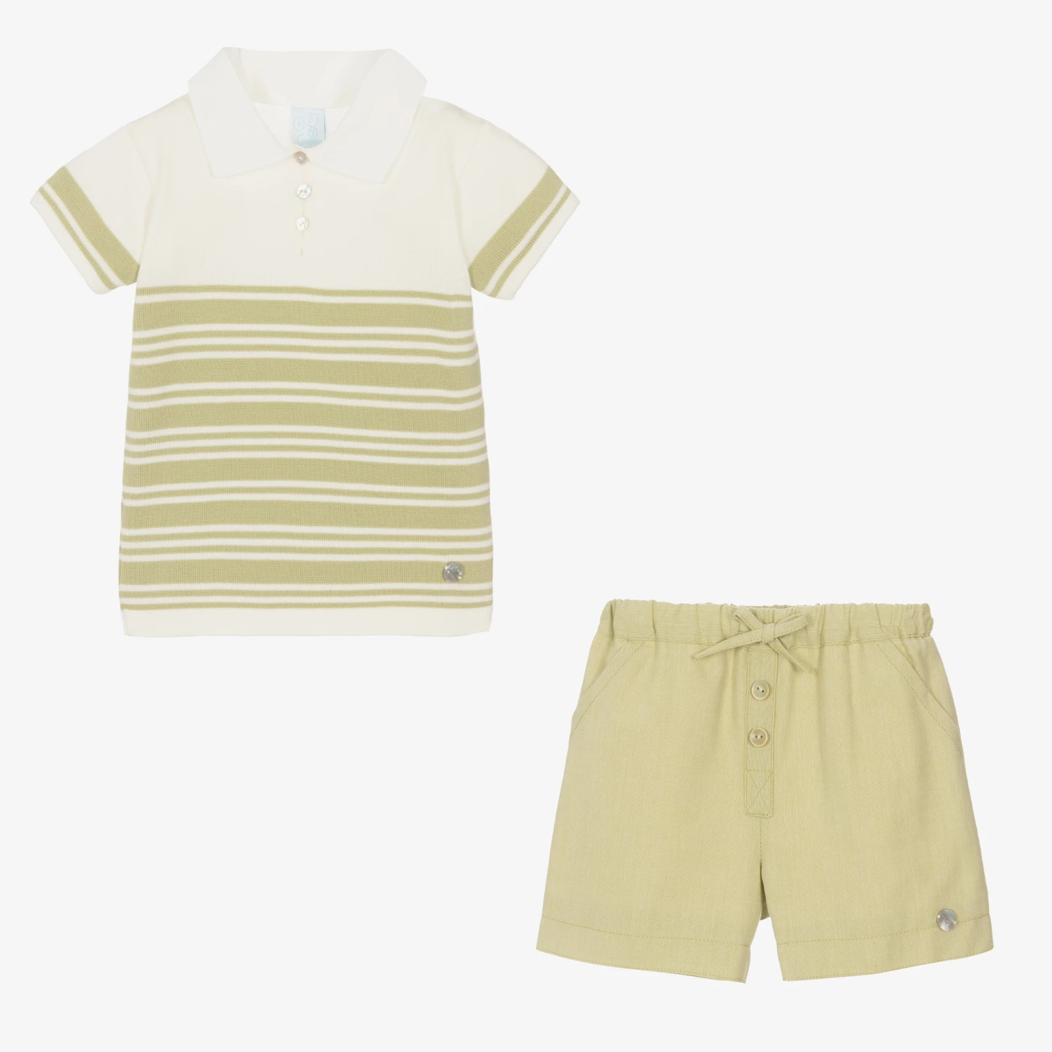 Artesanía Granlei Boys Green Stripe Cotton Shorts Set 3 Artesanía Granlei Boys Green Stripe Cotton Shorts Set - Image 3