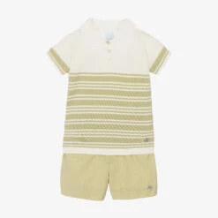 Artesanía Granlei Boys Green Stripe Cotton Shorts Set