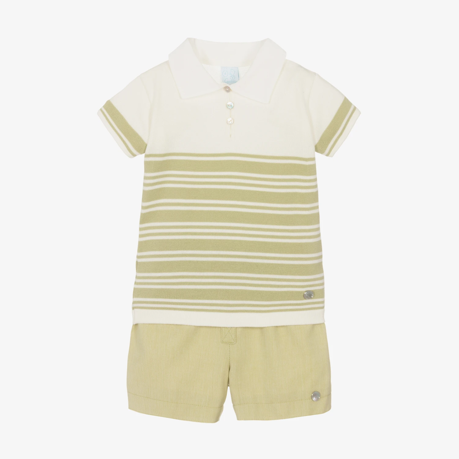 Artesanía Granlei Boys Green Stripe Cotton Shorts Set 1 Artesanía Granlei Boys Green Stripe Cotton Shorts Set
