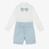 Artesanía Granlei Boys Ivory & Blue Linen Short Set