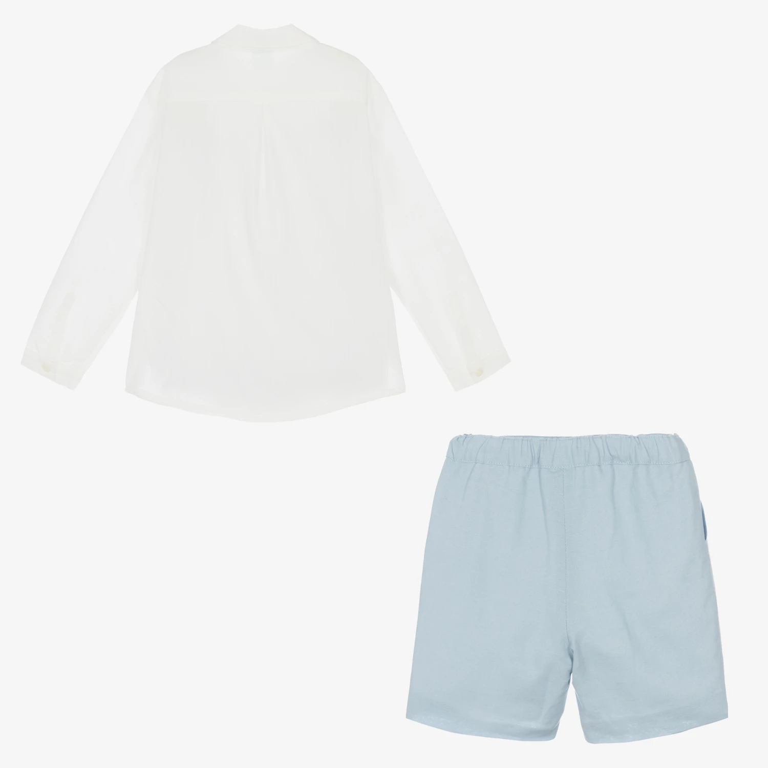 Artesanía Granlei Boys Ivory & Blue Linen Short Set 4 Artesanía Granlei Boys Ivory & Blue Linen Short Set - Image 4