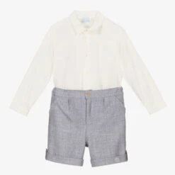 Artesanía Granlei Boys Ivory & Blue Shorts Set