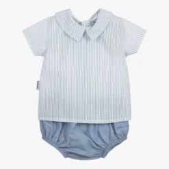 Babidu Blue & Ivory Cotton Shorts Set