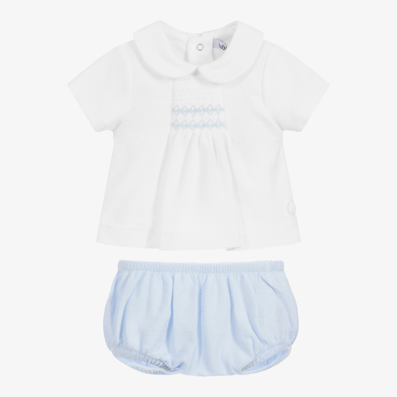 Babidu Blue & White Cotton Shorts Set 2 Babidu Blue & White Cotton Shorts Set - Image 2