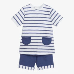 Babidu Boys Blue Stripe Shorts Set