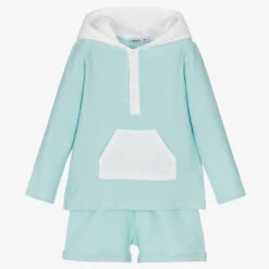 Babidu Boys Blue & White Cotton Shorts Set