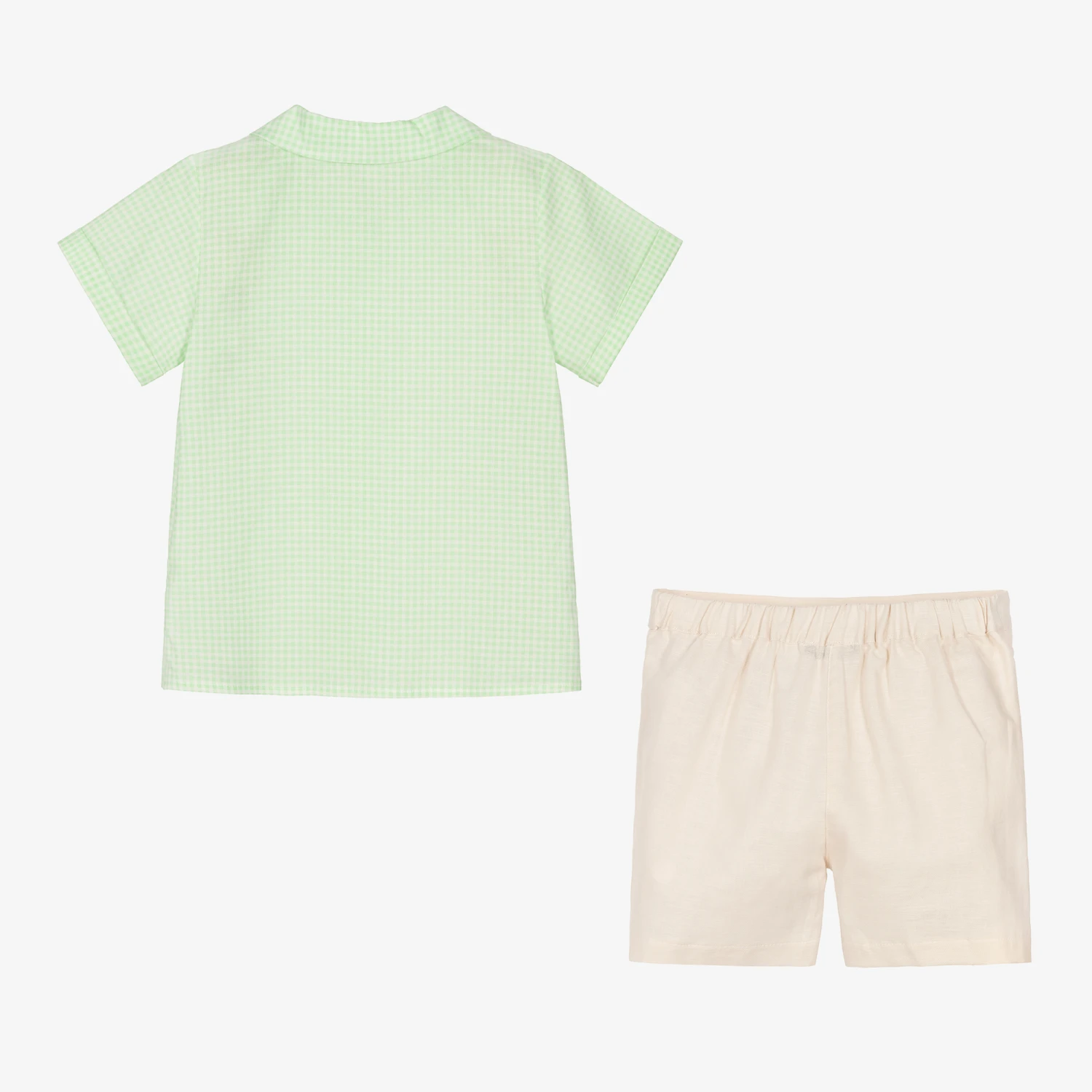 Babidu Boys Green & Beige Cotton Shorts Set 4 Babidu Boys Green & Beige Cotton Shorts Set - Image 4