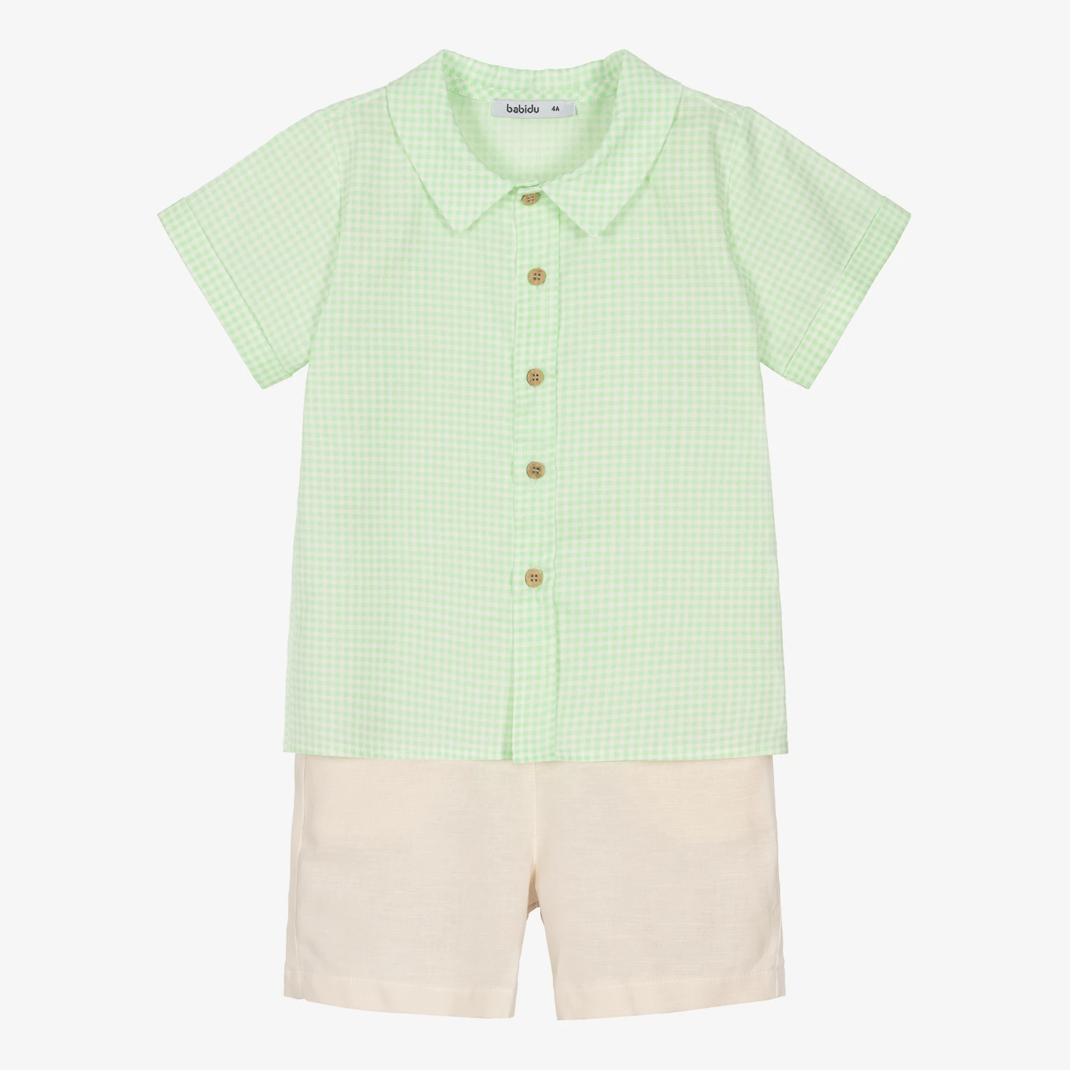 Babidu Boys Green & Beige Cotton Shorts Set 1 Babidu Boys Green & Beige Cotton Shorts Set