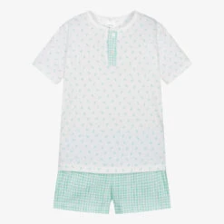 Babidu Boys Green Cotton Check Short Pyjamas