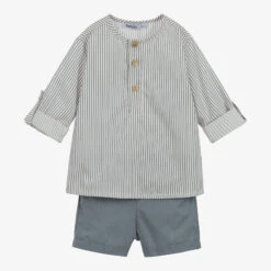 Babidu Boys Grey Striped Shorts Set