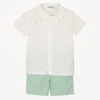 Babidu Boys Ivory & Green Cotton Shorts Set