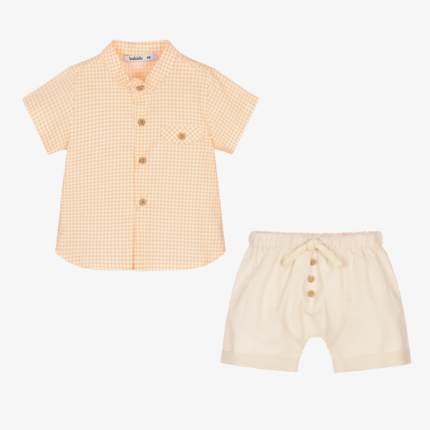 Babidu Boys Orange & Beige Cotton Short Set 3 Babidu Boys Orange & Beige Cotton Short Set - Image 3