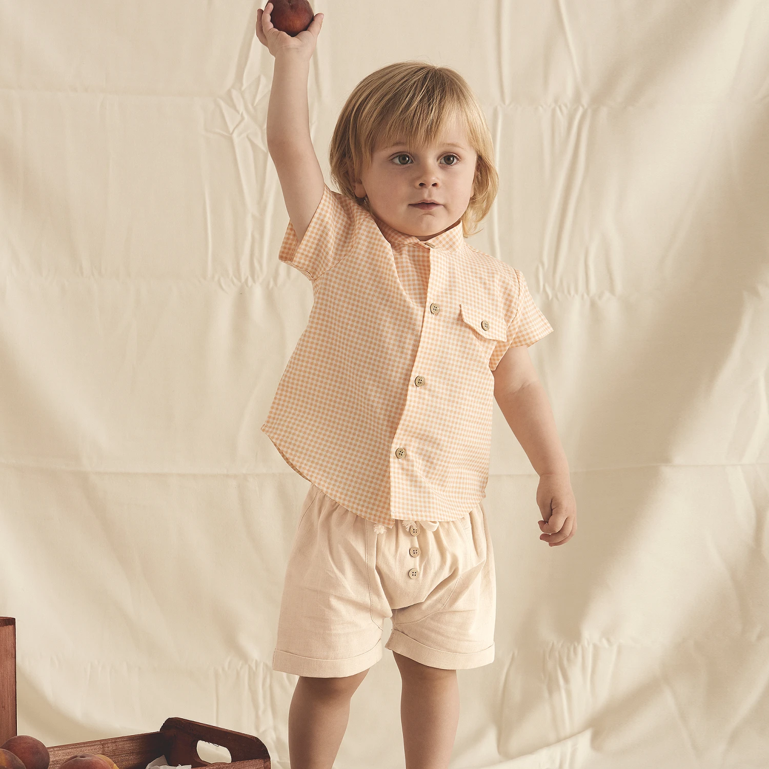 Babidu Boys Orange & Beige Cotton Short Set 2 Babidu Boys Orange & Beige Cotton Short Set - Image 2
