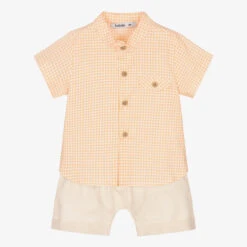 Babidu Boys Orange & Beige Cotton Short Set