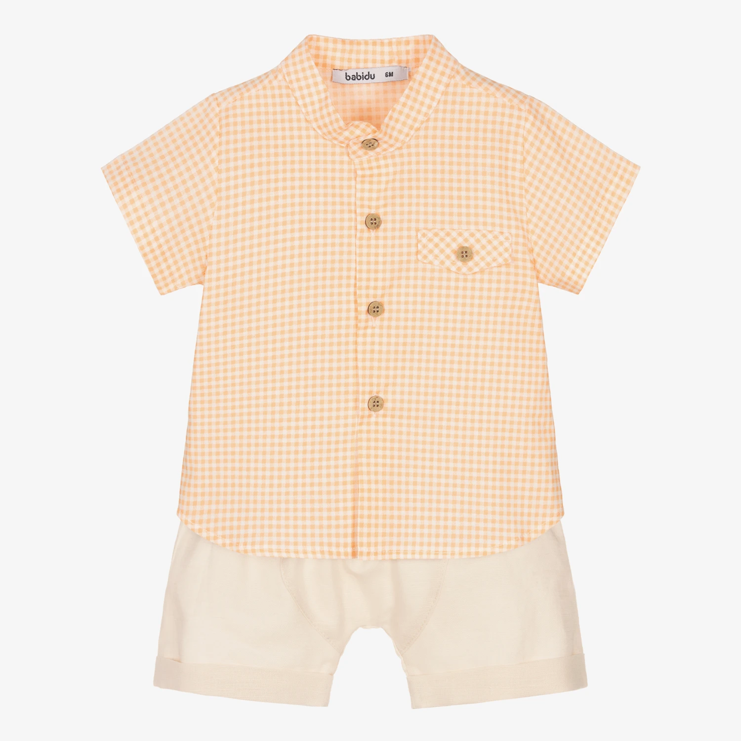 Babidu Boys Orange & Beige Cotton Short Set 1 Babidu Boys Orange & Beige Cotton Short Set