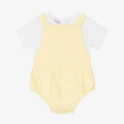 Babidu Boys White & Yellow Cotton Dungarees Set