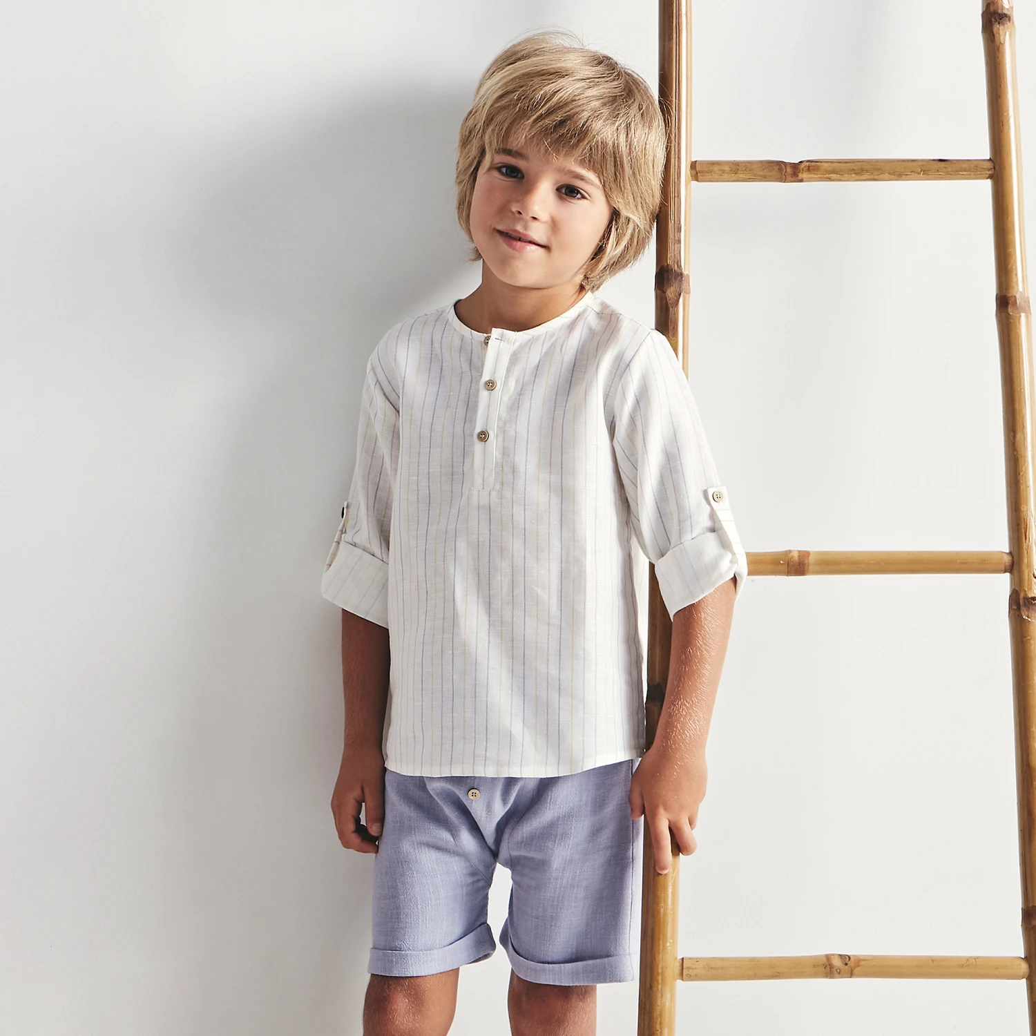 Babidu Ivory Shirt & Blue Shorts Set 2 Babidu Ivory Shirt & Blue Shorts Set - Image 2