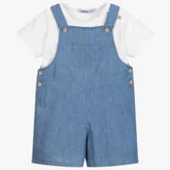 Babidu White Top & Blue Dungaree Set