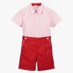 Beatrice & George Boys Red Cotton Shorts Set