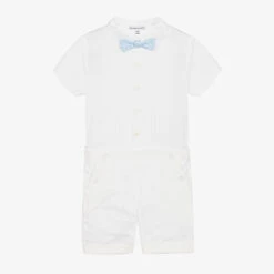 Beatrice & George Boys White Cotton Buster Suit