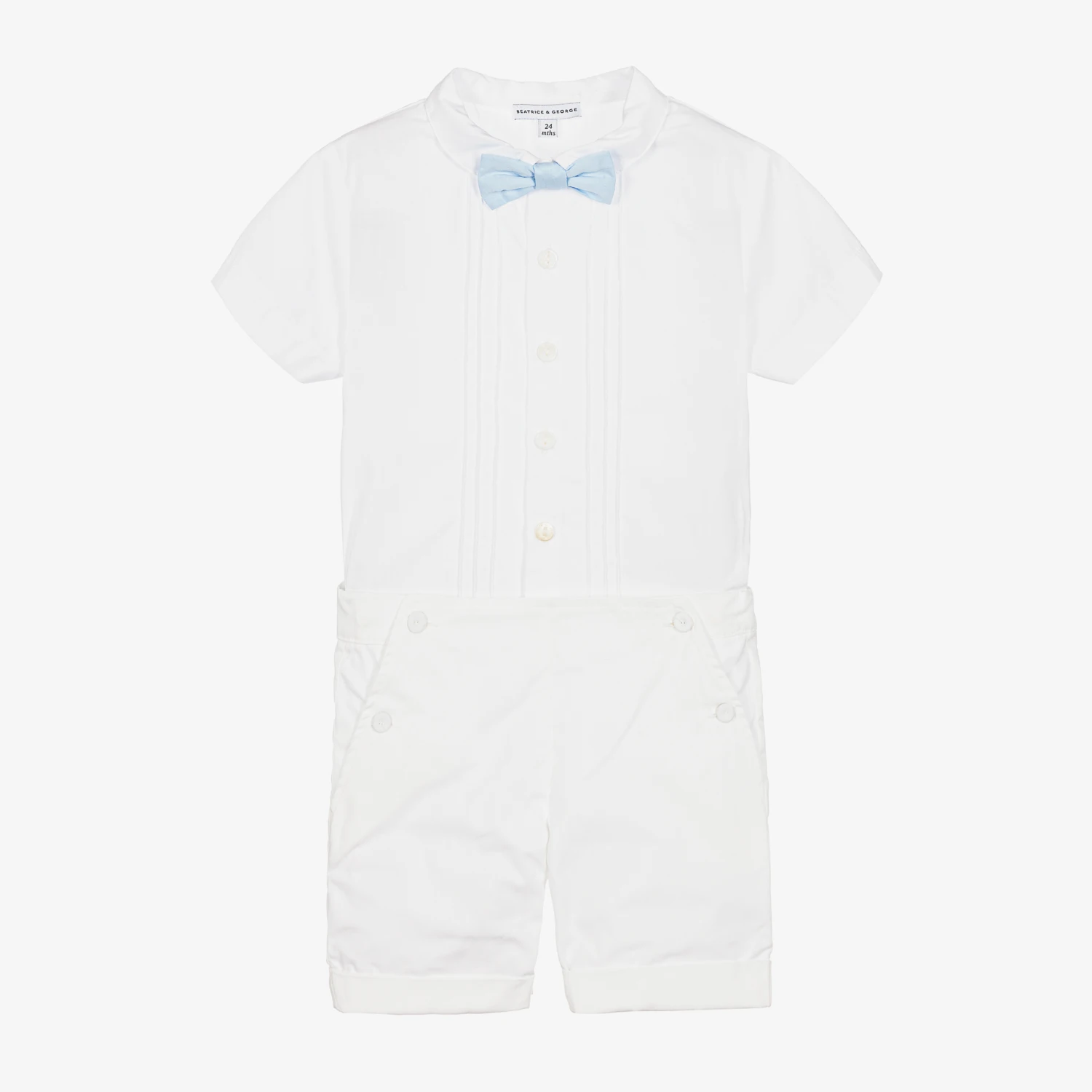 Beatrice & George Boys White Cotton Buster Suit 1 Beatrice & George Boys White Cotton Buster Suit