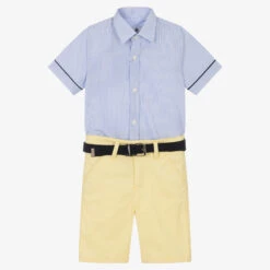 Beau KiD Boys Blue Stripe & Yellow Shorts Set