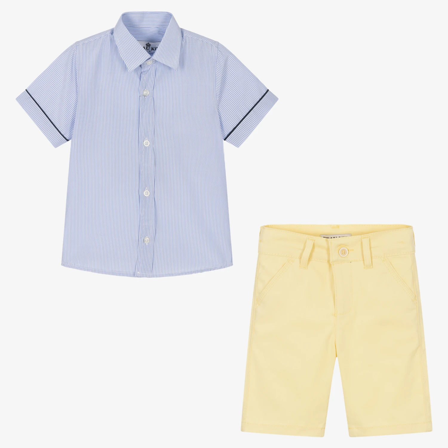 Beau KiD Boys Blue Stripe & Yellow Shorts Set 2 Beau KiD Boys Blue Stripe & Yellow Shorts Set - Image 2